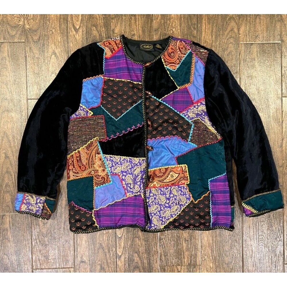 ALLURE WEARABLE ART JACKET SZ‎ XL PATCHWORK VELVET BROCADE EMBROIDERED INDIA